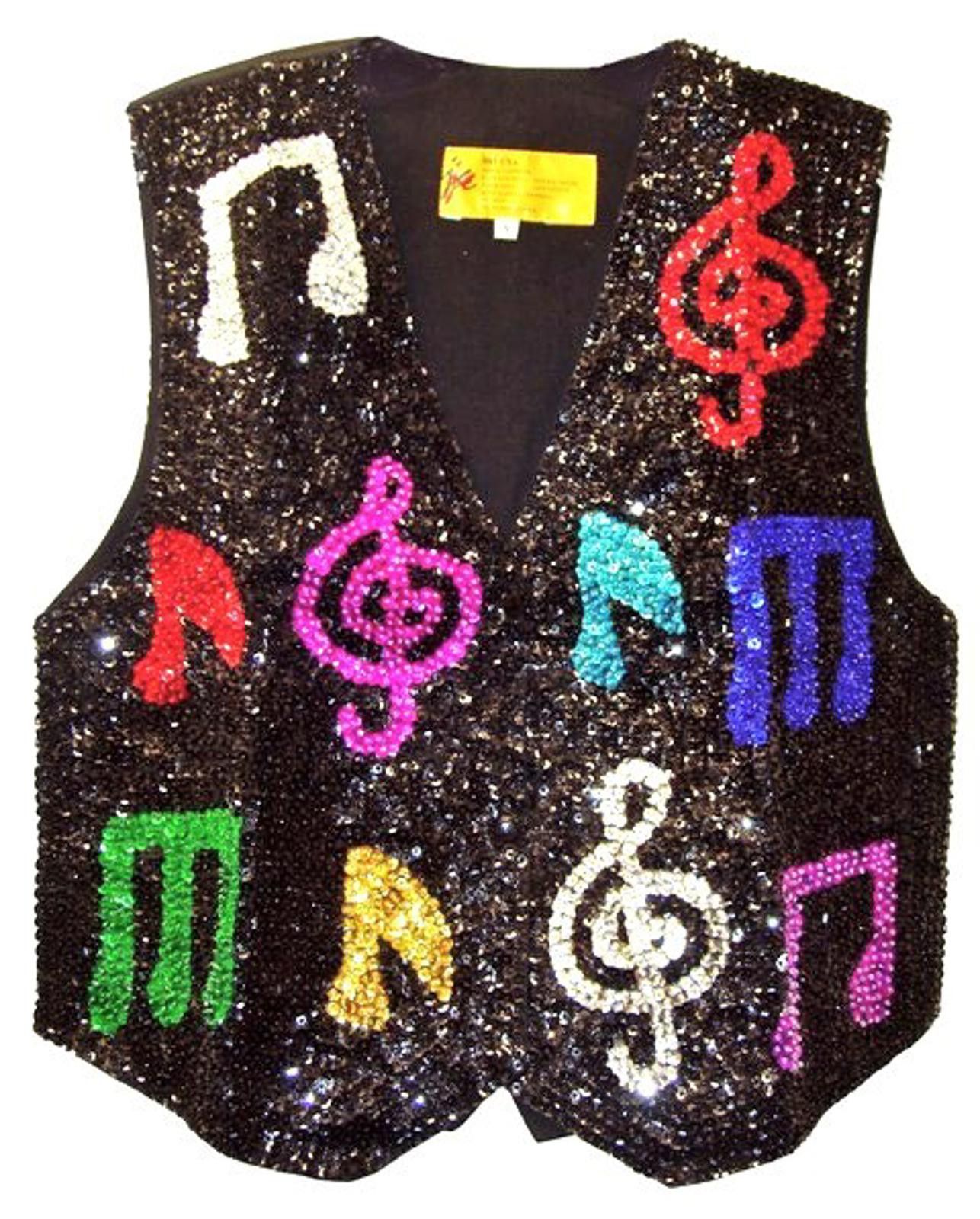 Designer Sequin Vest BLACK with COLOR Music Notes Size ONE SIZE - 1 Preview