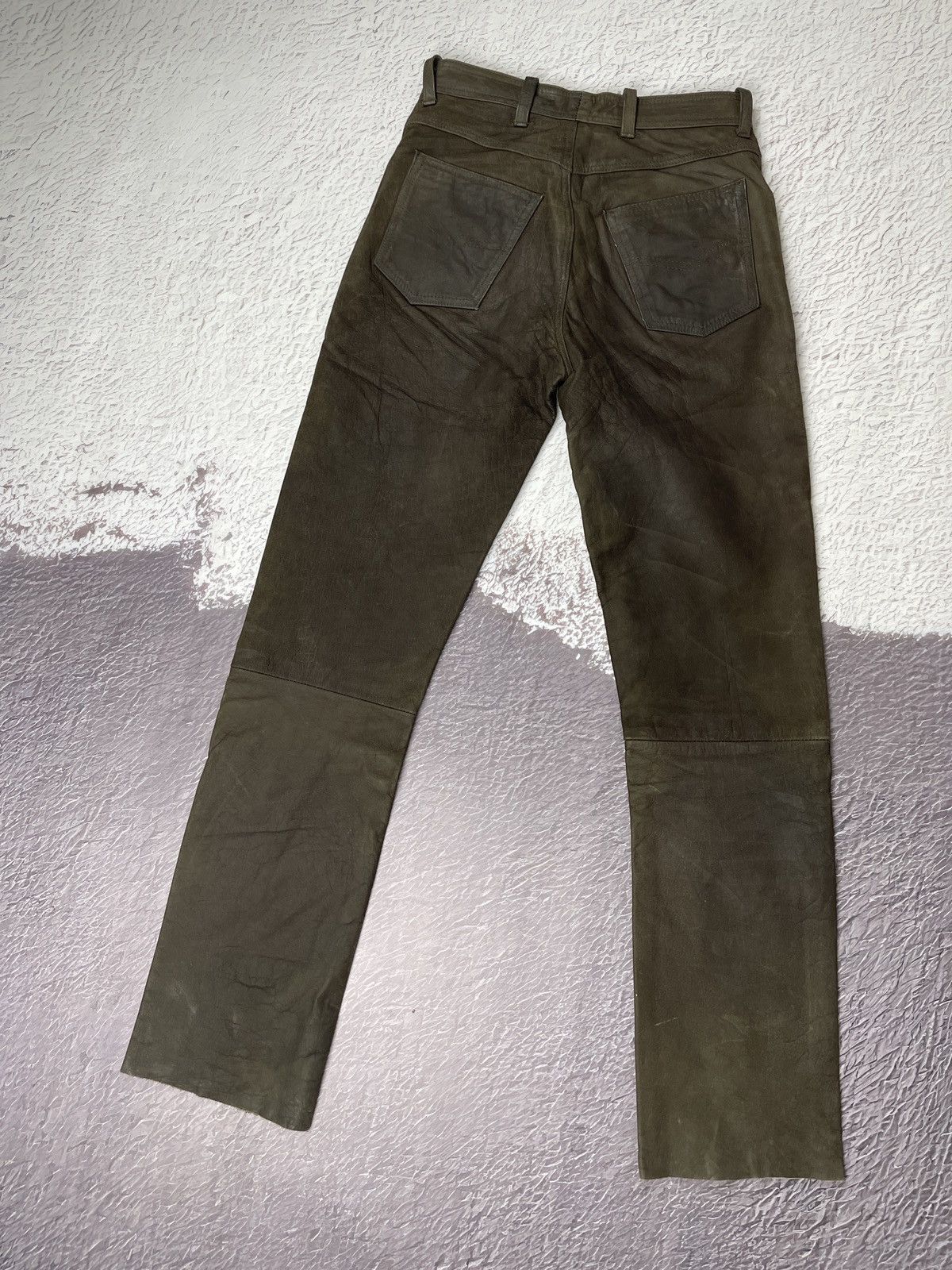 image of Genuine Leather Brown Motorcycle Casual Pants, Men's (Size 29)
