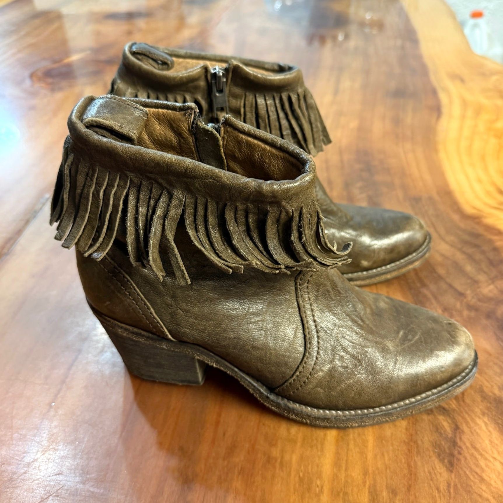 Allsaints AllSaints Boots Women's Bootie Leather Fringe Zip 7 US 38 EU Brown Almond Toe Wedge Leather Lining Ankle Regular Size 7 Shoes Size US 8 / IT 38 - 3 Thumbnail