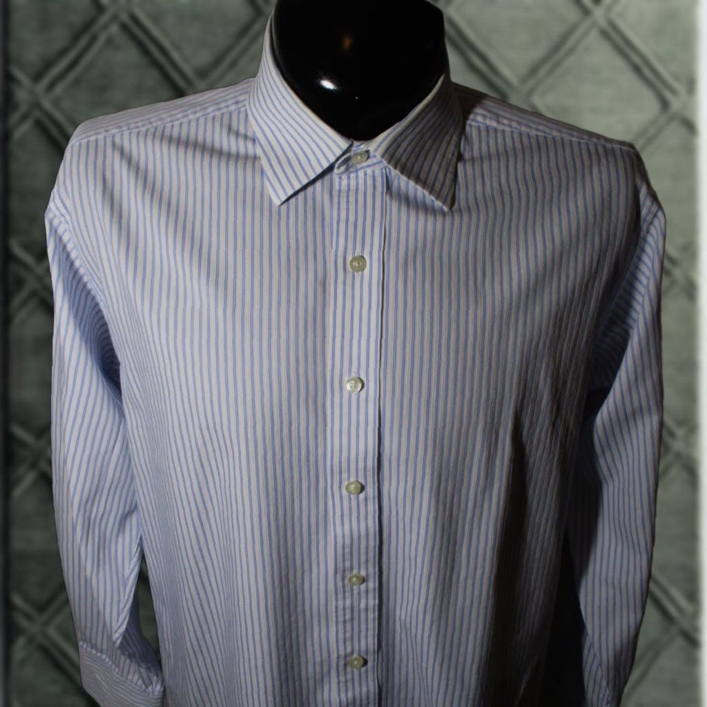 Michael Kors Michael Kors White Blue Long Sleeve Dress Shirt Mens 17/34-35 Shirt Dress Shirt Regular Cotton Knit Size 17/34-35 Mens Size 46R - 1 Thumbnail