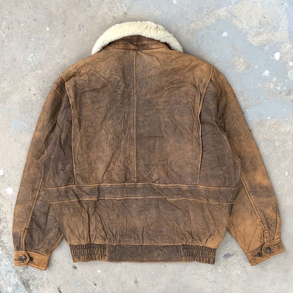 Vintage VTG Sheep Leather Flight Jacket Removable Sheeps Wool Collar Size US L / EU 52-54 / 3 - 10 Thumbnail