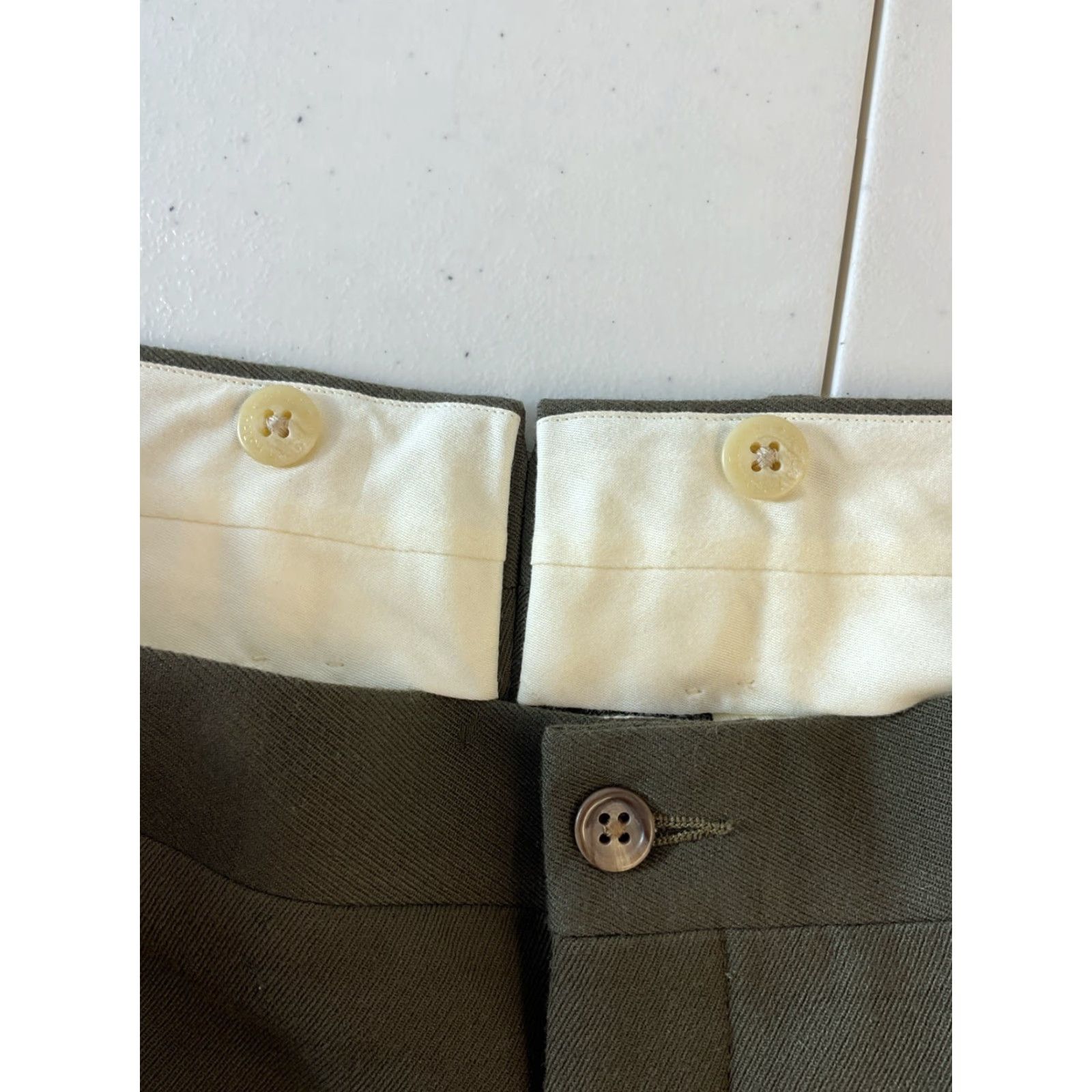 VINTAGE Polo Ralph Lauren Dress Pants Mens Wool Green 90s Preppy 34x30 Straight Front Dry Clean Only Suspenders