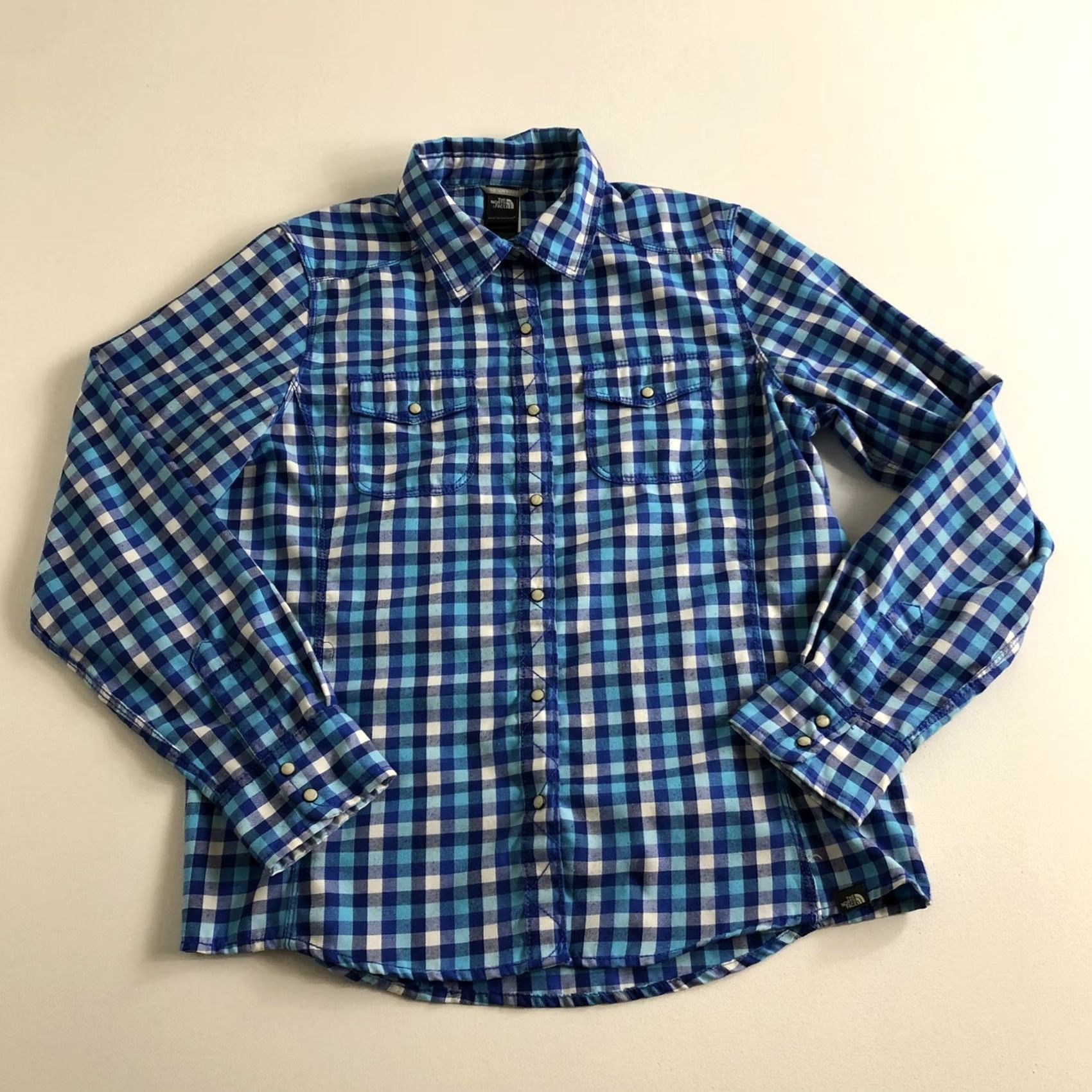 The North Face VINTAGE The North Face Shirt Women’s Blue Plaid Pearl Snap Up Long Sleeve Large Size L / US 10 / IT 46 - 2 Thumbnail