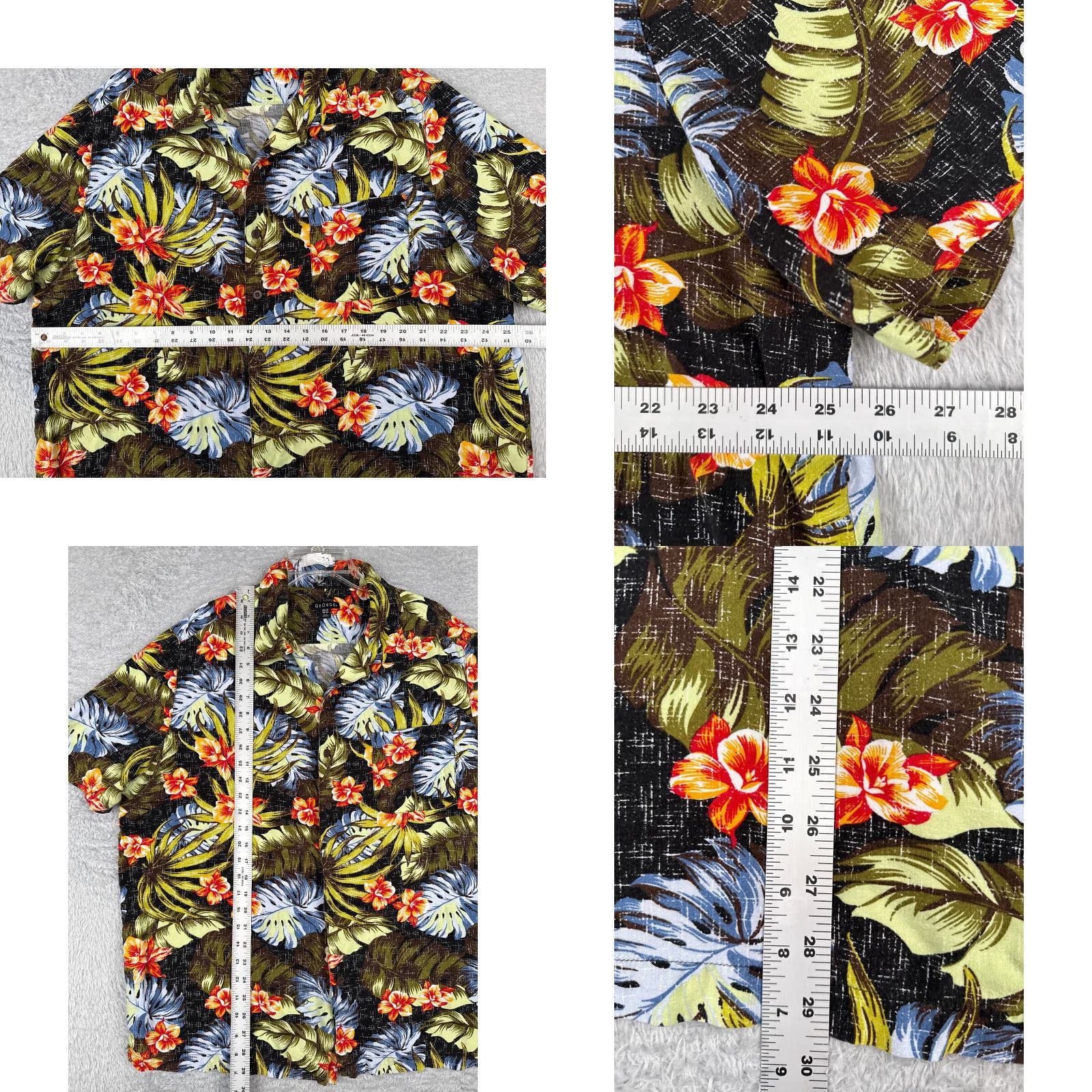 George George Button-Up Shirt Mens 2XL Green Floral Palm Leaf Print Hawaiian Rayon Size US XXL / EU 58 / 5 - 8 Thumbnail