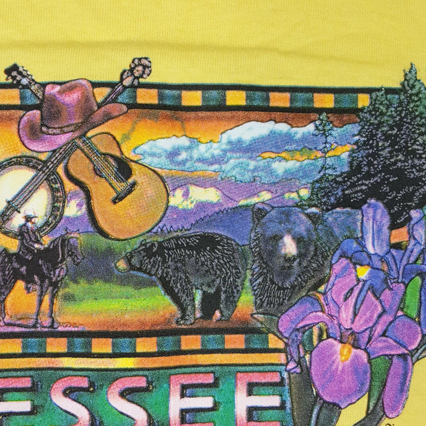 Fruit Of The Loom Tennessee Country Music State Men's Size XL Retro Yellow Outdoor Crew T Shirt Size US XL / EU 56 / 4 - 3 Thumbnail