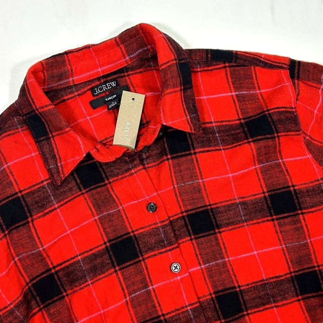 J.Crew NWT J.Crew Button-Down Shirt Womens 8 Red Black Buffalo Plaid Flannel Shirt Boyfriend fit? Size M / US 6-8 / IT 42-44 - 3 Thumbnail