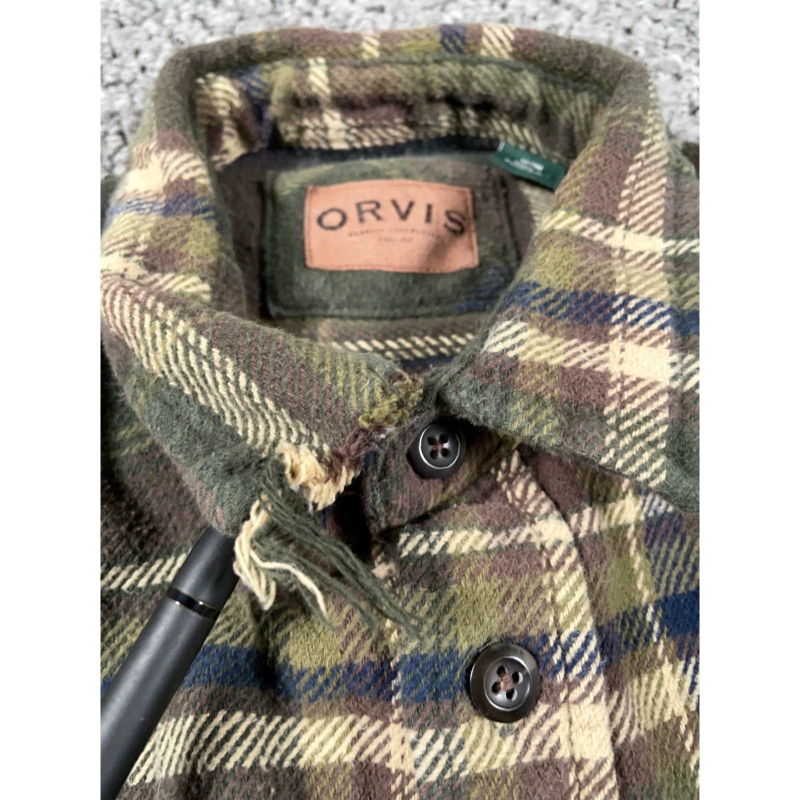 Orvis Orvis Flannel Shirt Jacket Men's Medium Olive Green Plaid Shacket Distressed, Heavyweight, Pockets, Button-Up, 90s Grunge Retro Casual Workwear Size US M / EU 48-50 / 2 - 4 Thumbnail