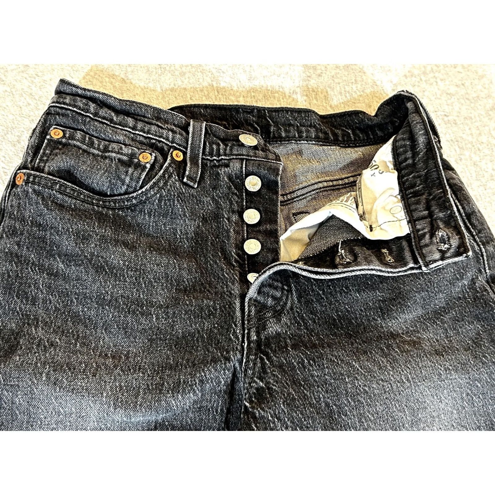 Levi's Levi's 501 Jeans Womens Skinny High Rise Button Fly Black Charcoal Wash W26 L28 Denim Cotton Blend Spandex 5-Pocket Slim Size 26" / US 2 / IT 38 - 3 Thumbnail