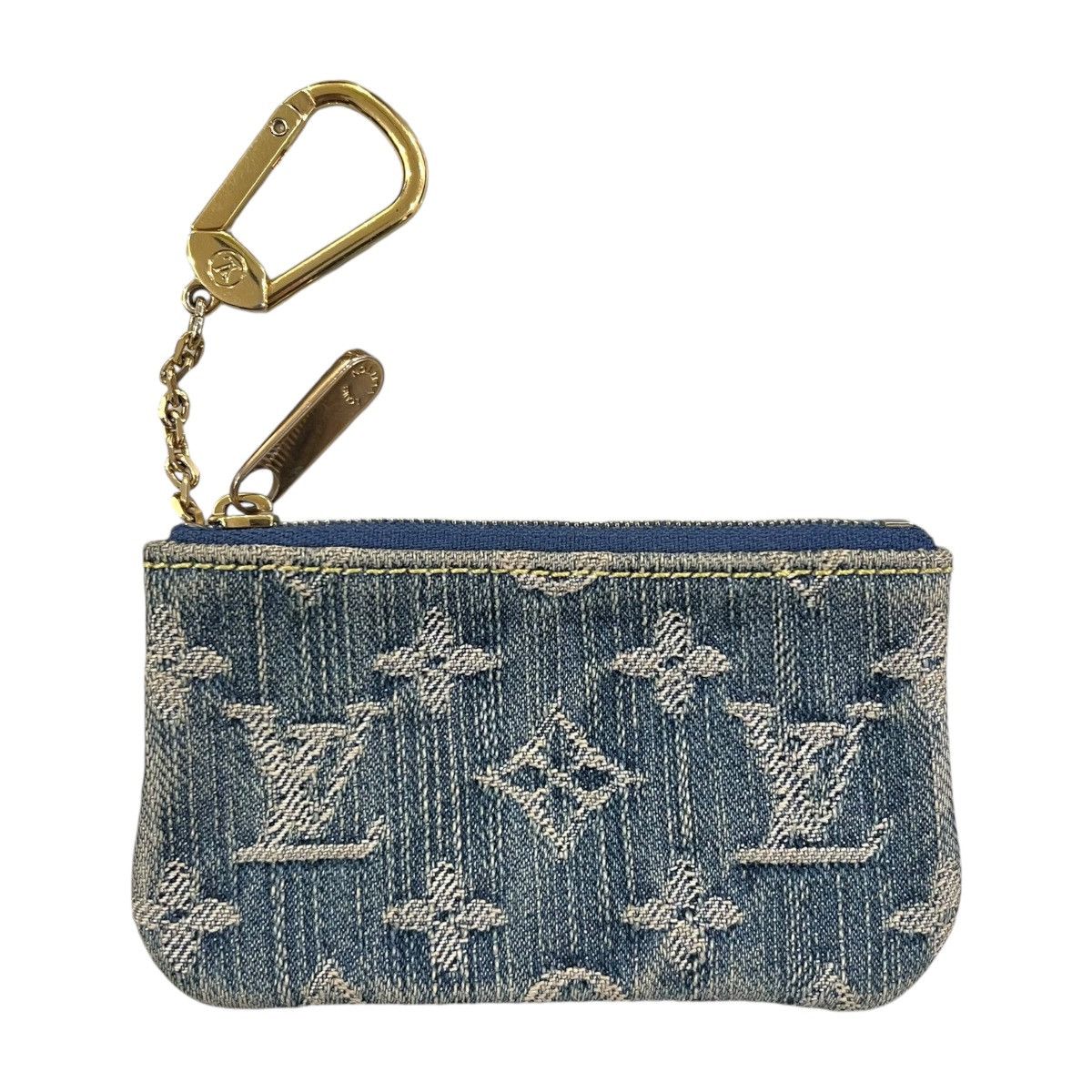 Pre-owned Louis Vuitton Denim Monogram Key Pouch Wallet In Blue
