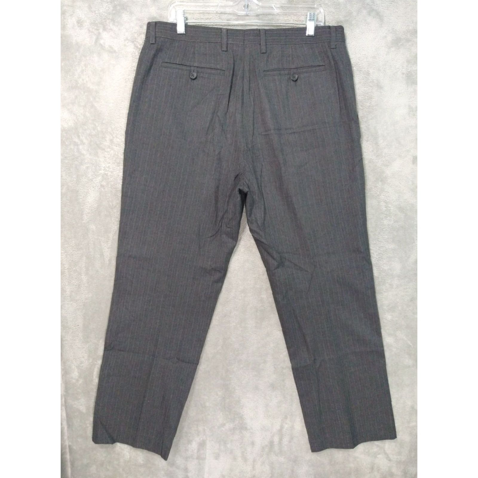 Banana Republic Banana Republic Dress Pants Mens 35x30 Gray Striped Tailored Fit Flat Front Size US 35 - 2 Thumbnail