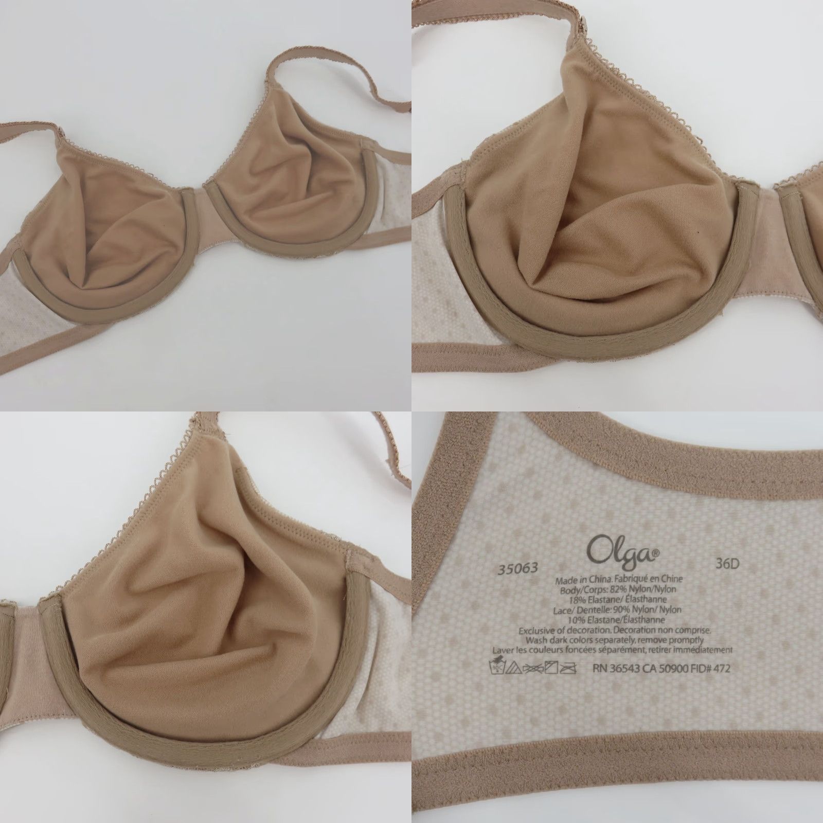 Vintage OLGA Bra 36D Luxury Lift Full Coverage Underwire Beige Polka Dot T-Shirt Bra Women Size ONE SIZE - 8 Thumbnail