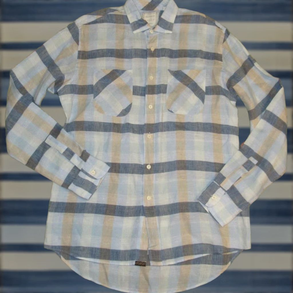 Billy Reid BILLY REID Blue Linen Long Sleeve Button Down Shirt Large L Mens Shirt Linen Blue Large L Size US L / EU 52-54 / 3 - 1 Thumbnail