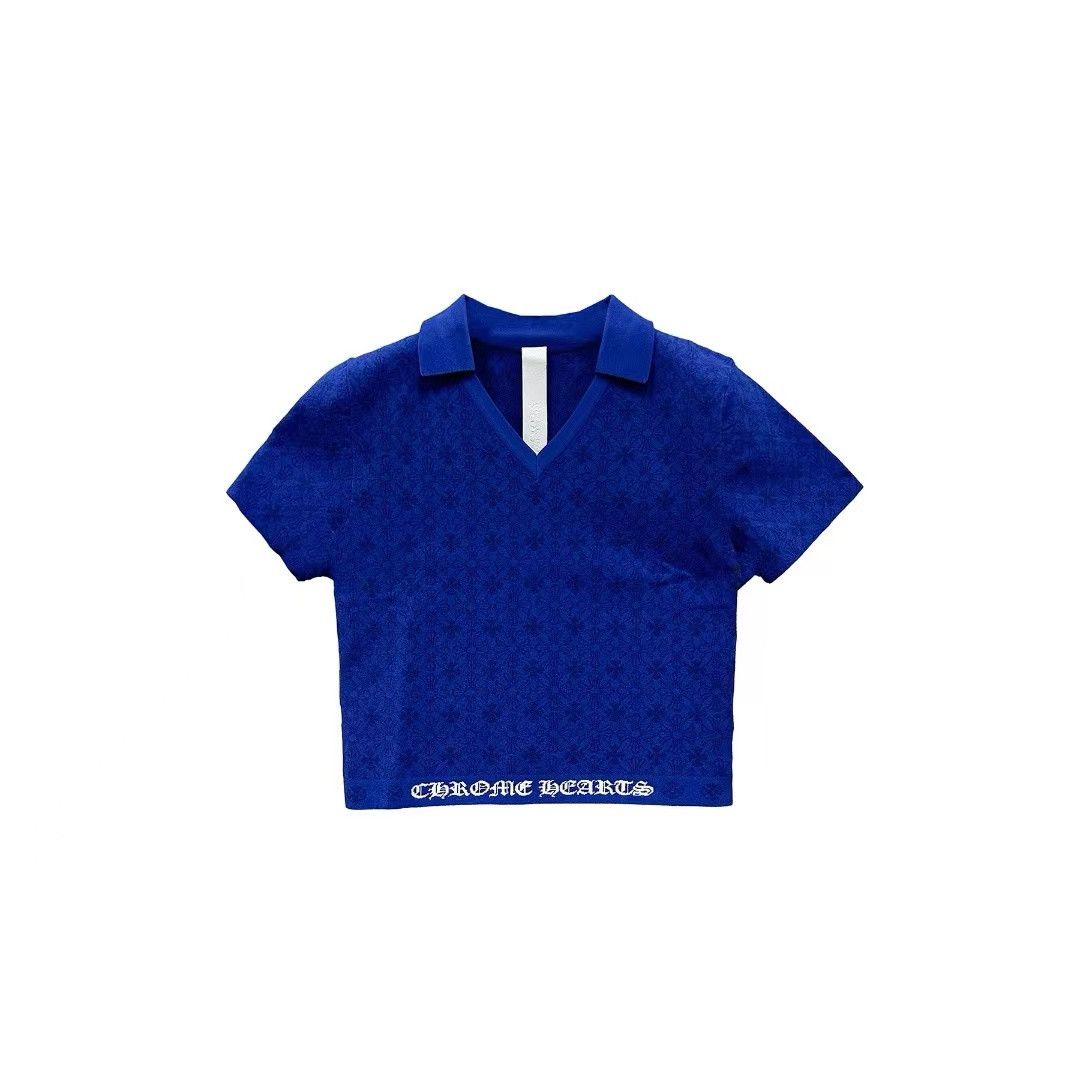 Chrome Hearts Chrome Hearts Blue Tonal Monogram Knit Short Sleeve Tee Size M / US 6-8 / IT 42-44 - 1 Thumbnail