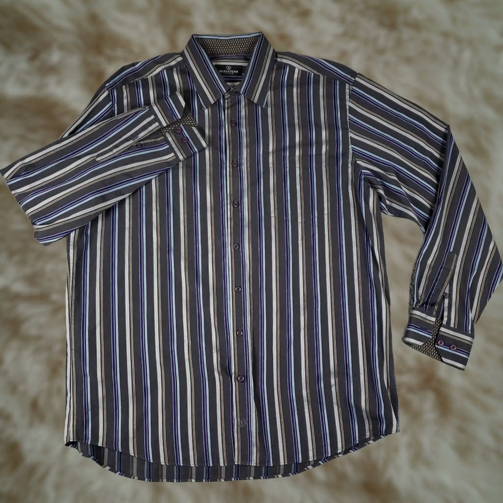 BUGATCHI Bugatchi Uomo Shirt Mens 2XL Blue Striped Button Up Long Sleeve Size US XXL / EU 58 / 5 - 1 Thumbnail