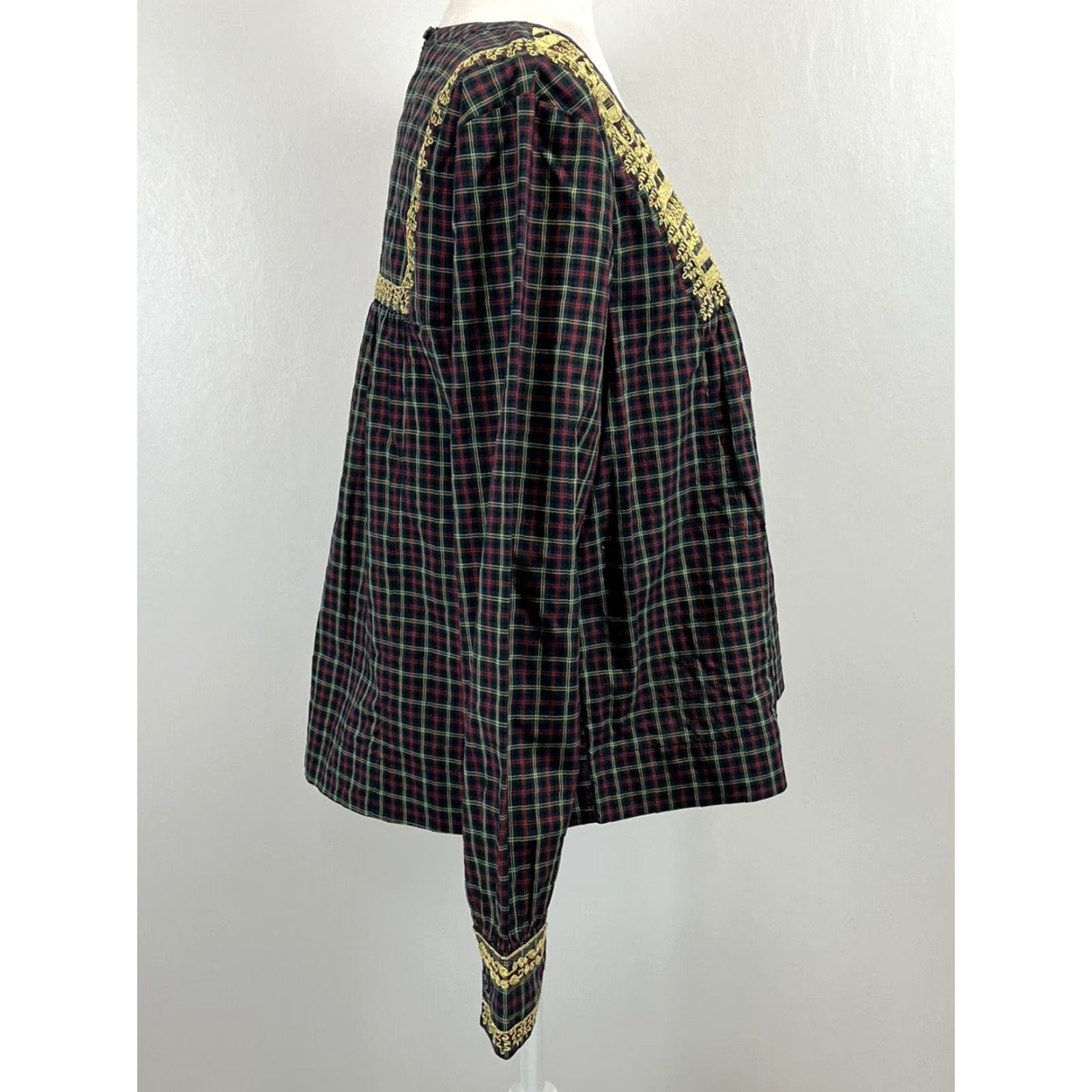 J.Crew J. Crew Women's Plaid Peasant Blouse Multicolor Large Gold Embroidery Size L / US 10 / IT 46 - 4 Thumbnail