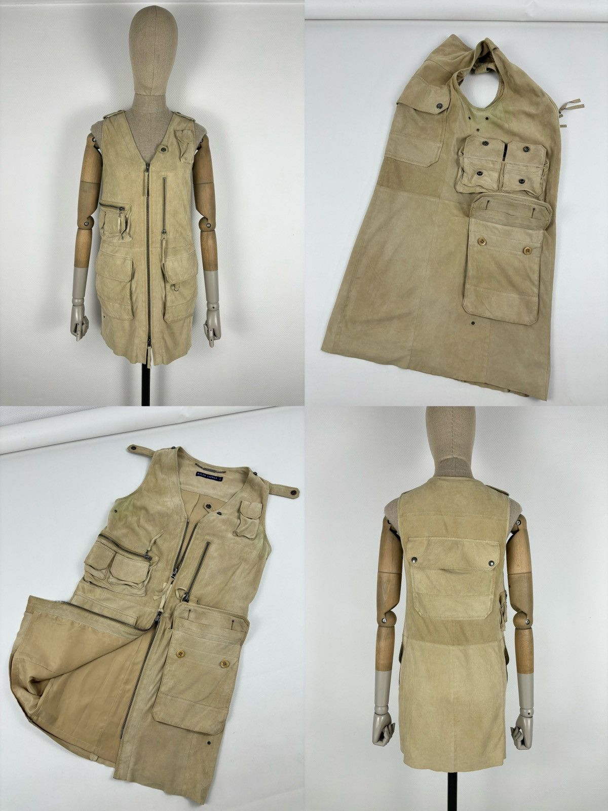 RRL Ralph Lauren × Ralph Lauren × Ralph Lauren Purple Label VTG 90's RALPH LAUREN Suede-Leather Multi-Pocket Zip Gilet Cargo Vest Jacket 2 Size XS / US 0-2 / IT 36-38 - 1 Thumbnail