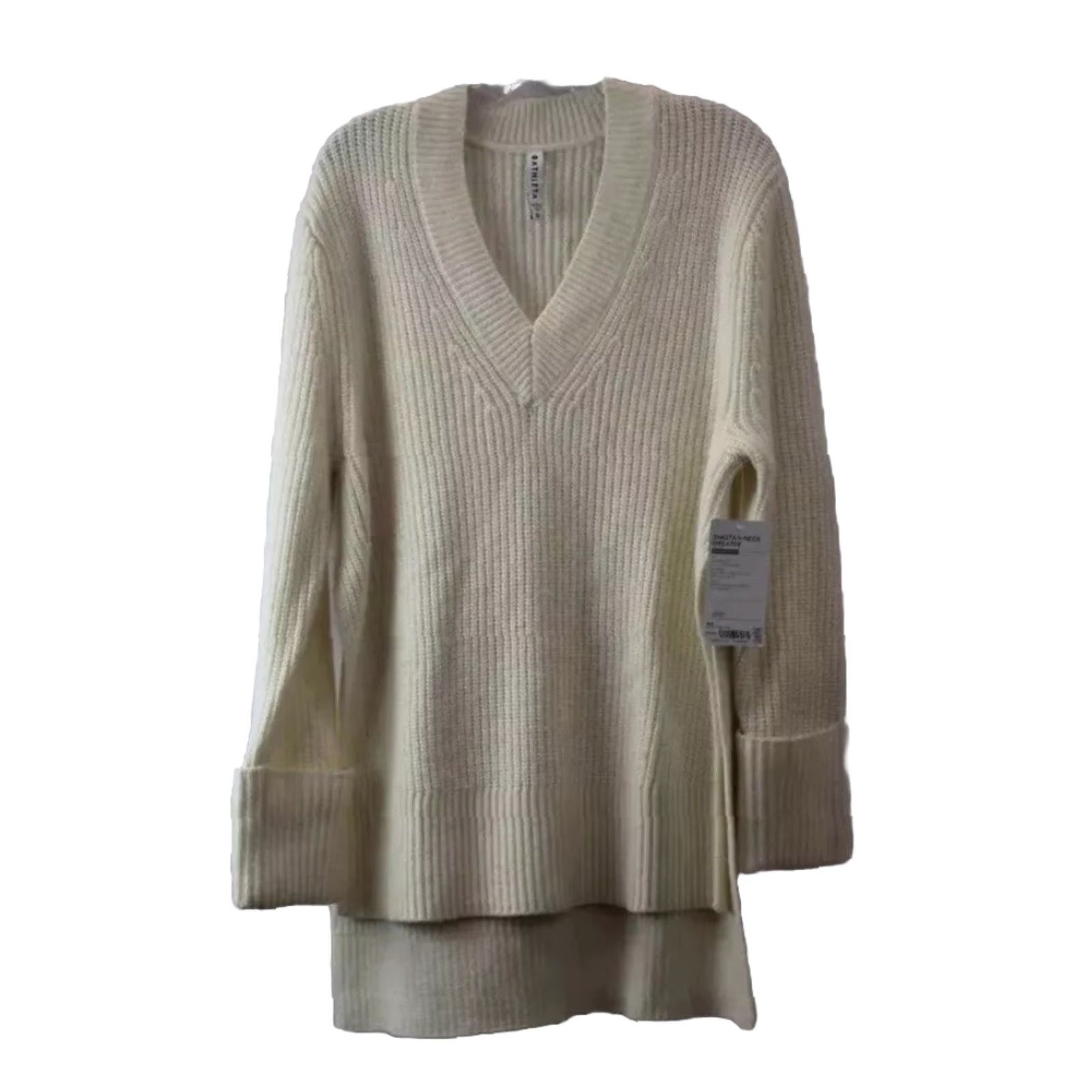 Athleta Athleta Sweater Women's XS Ivory Oversized V-Neck Knit Shasta High Low Pullover Size XS / US 0-2 / IT 36-38 - 2 Thumbnail