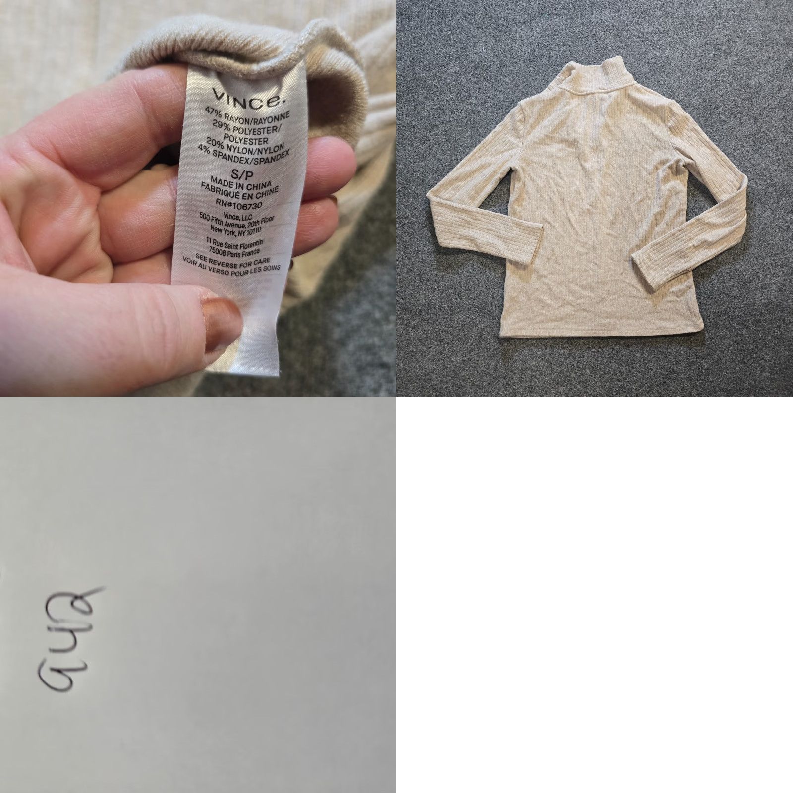 Vince Vince Top Womens Size S Beige Ribbed 1/4 Zip Knit Long Sleeve Casual Capsule Shirt Size S / US 4 / IT 40 - 8 Thumbnail