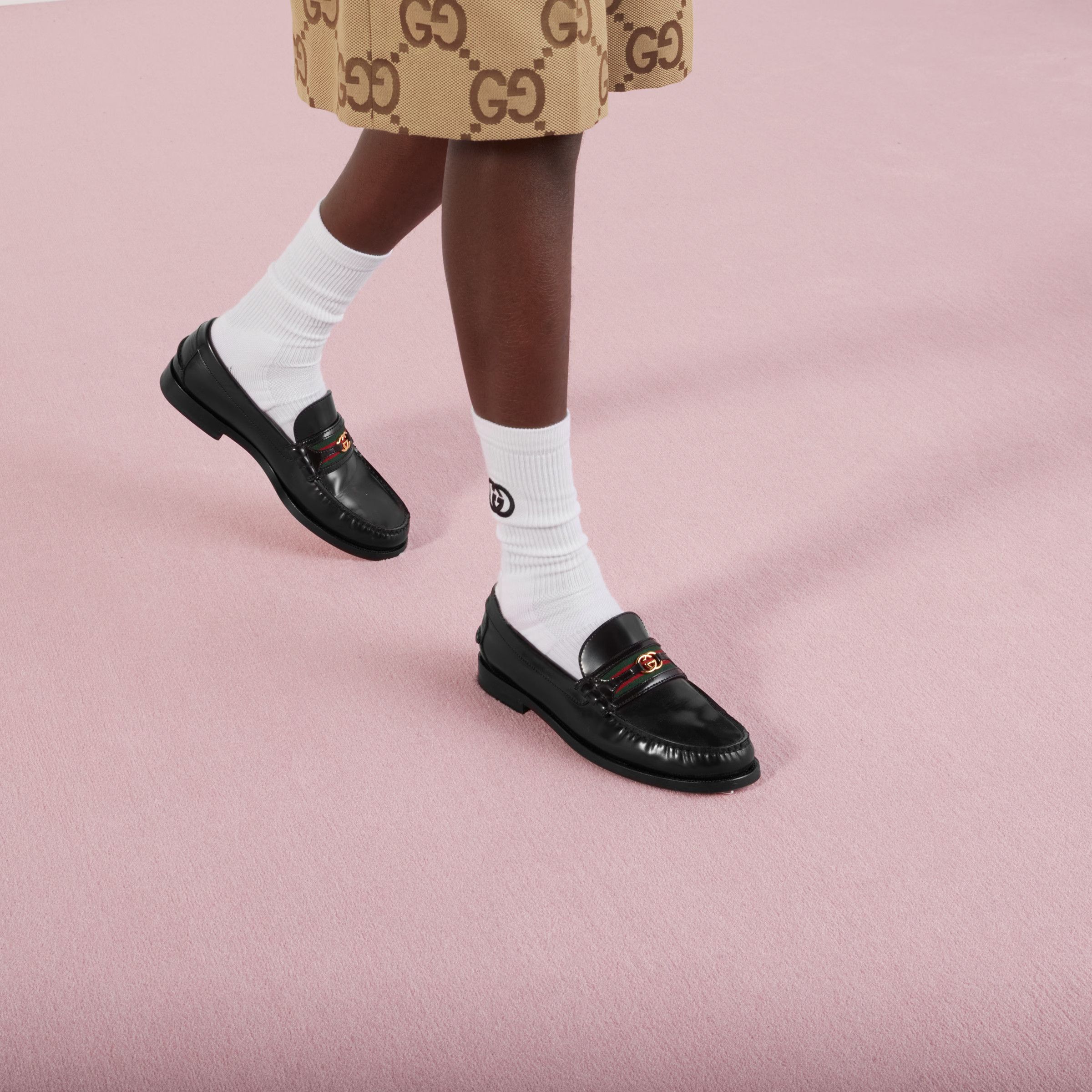 Gucci GUCCI LOAFERS SHOES BUCKLE LEATHER BLACK ‎644724 17X10