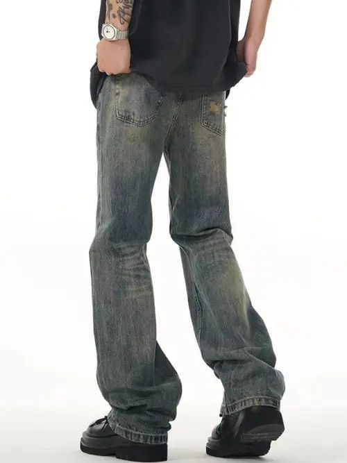 Japanese Brand Men's washed distressed light blue bootcut jeans Size US 34 / EU 50 - 3 Thumbnail