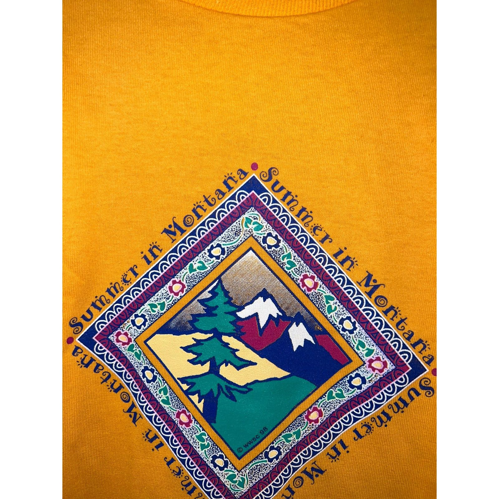 Jerzees 90s Summer in Montana MT Orange Nature Shirt VTG 1990s Large Size US L / EU 52-54 / 3 - 3 Thumbnail