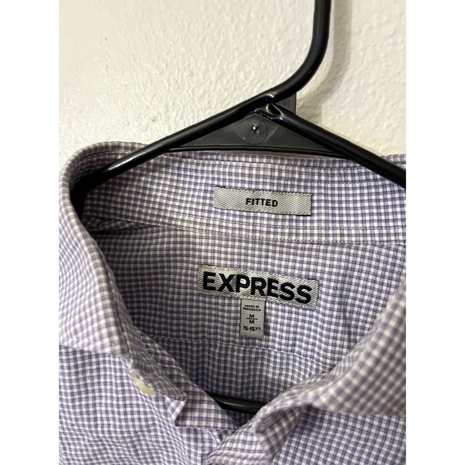 Express Express Dress Shirt Purple Plaid Solid Button Shirt Adult Medium Mens Size 40R - 2 Thumbnail