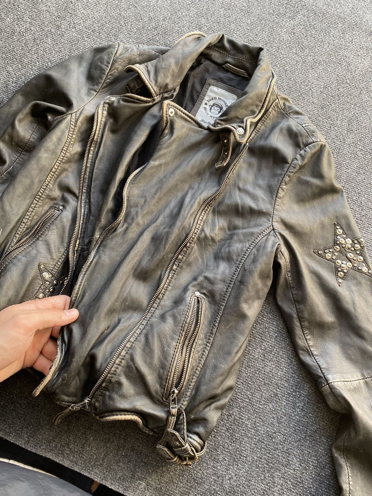 Other 🔥Opium Punk Blue Monkey Gothic Alt Emo Leather Jacket moto Size XL / US 12-14 / IT 48-50 - 2 Thumbnail