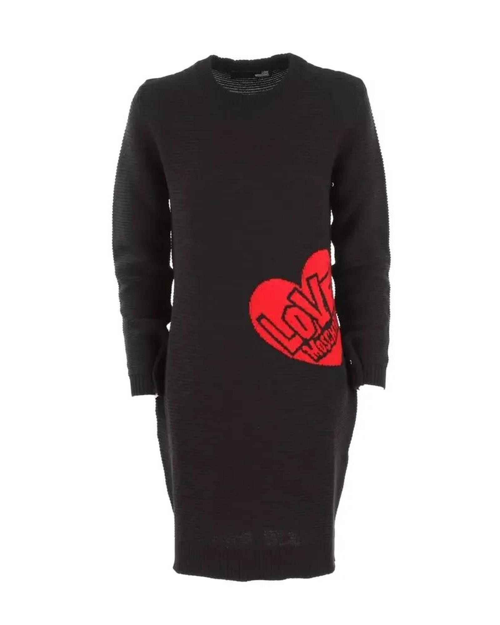 image of Moschino Contrasting Heart Pattern Wool Dress in Black, Women's (Size Small)