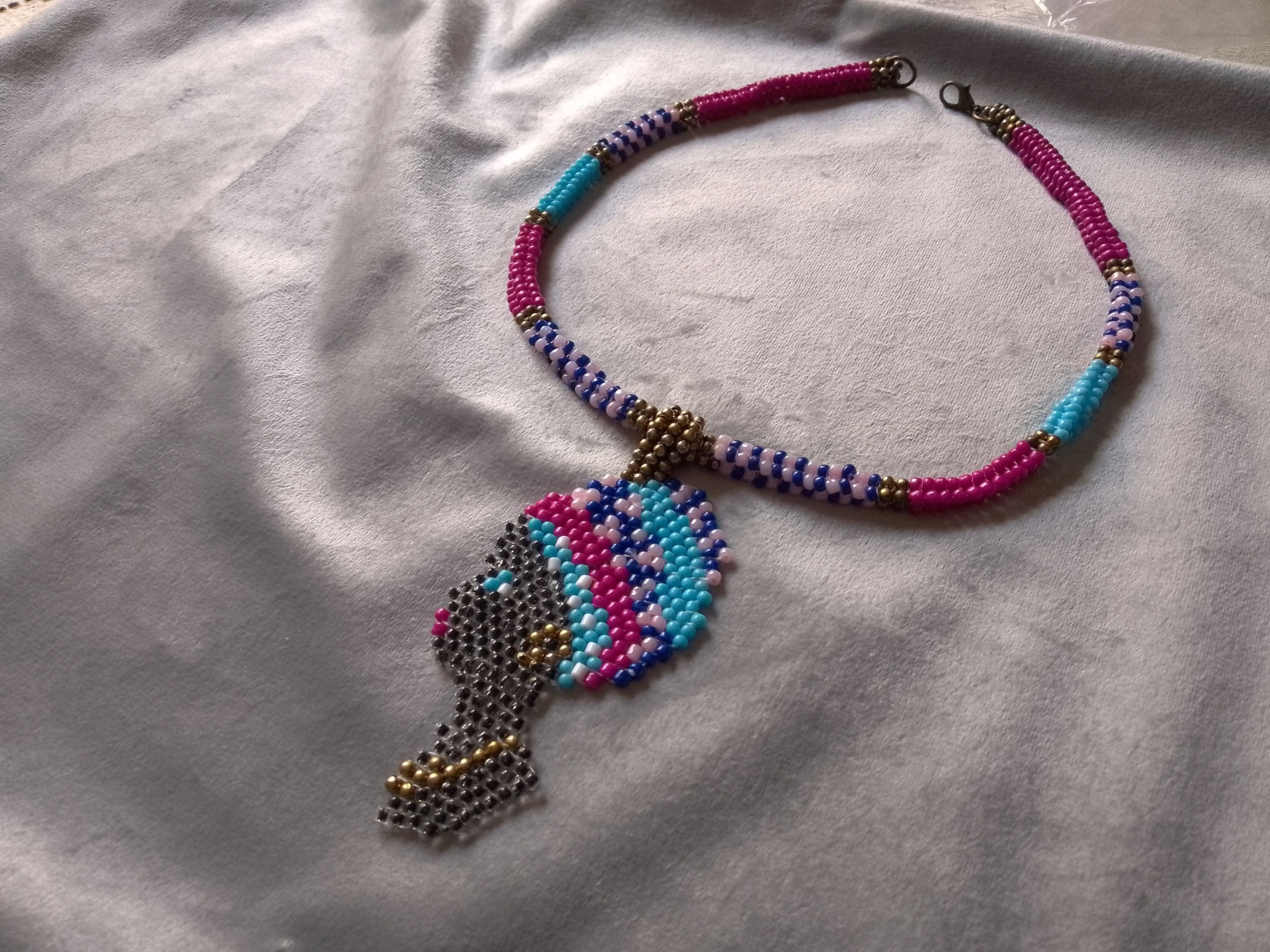 Handmade Necklace Pink Blue Ethnic Tribal Pendant African Woman Size ONE SIZE - 4 Thumbnail