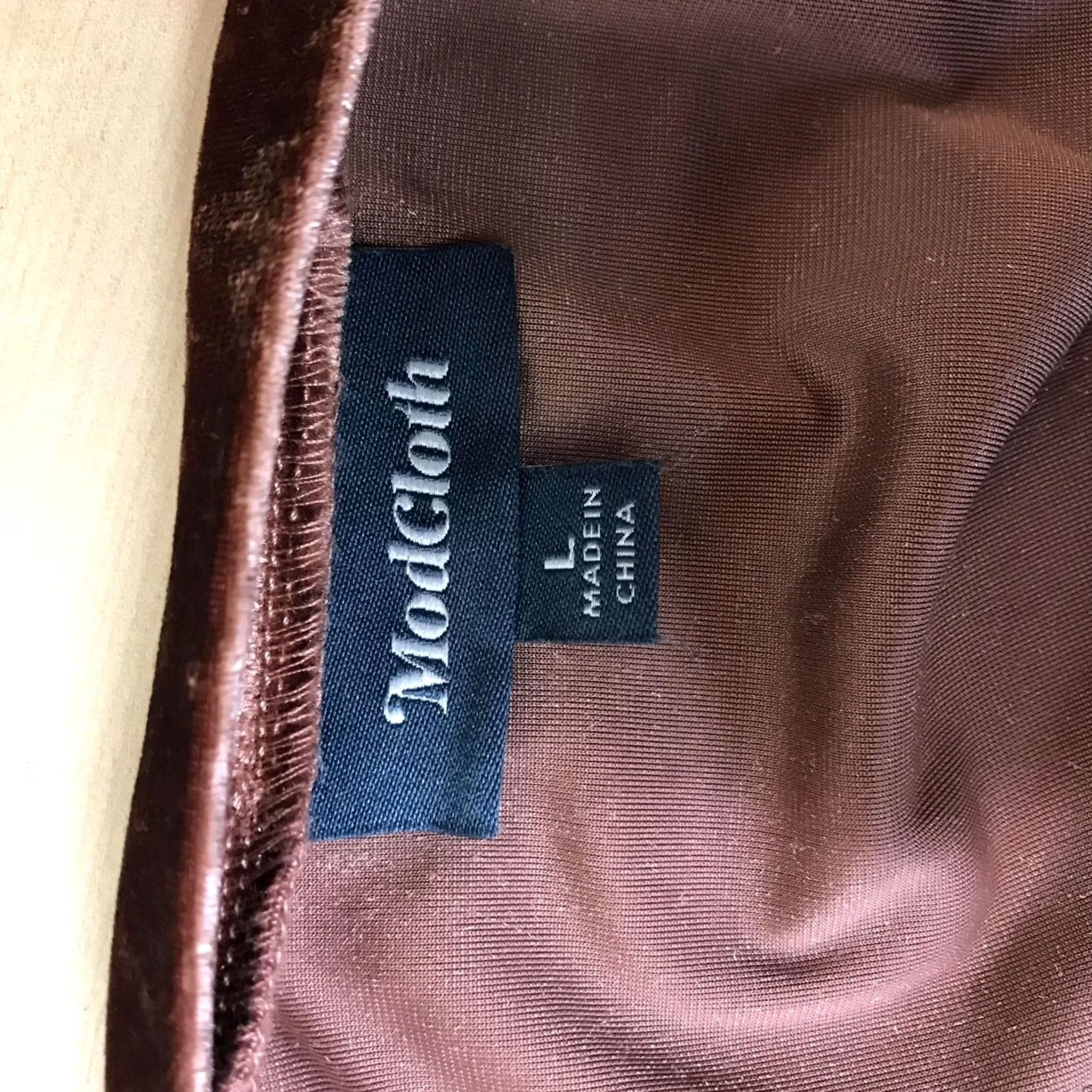 Vintage ModCloth Shirt Top Womens L Mauve Long Sleeve Round Neck Velour Brown Size L / US 10 / IT 46 - 7 Thumbnail