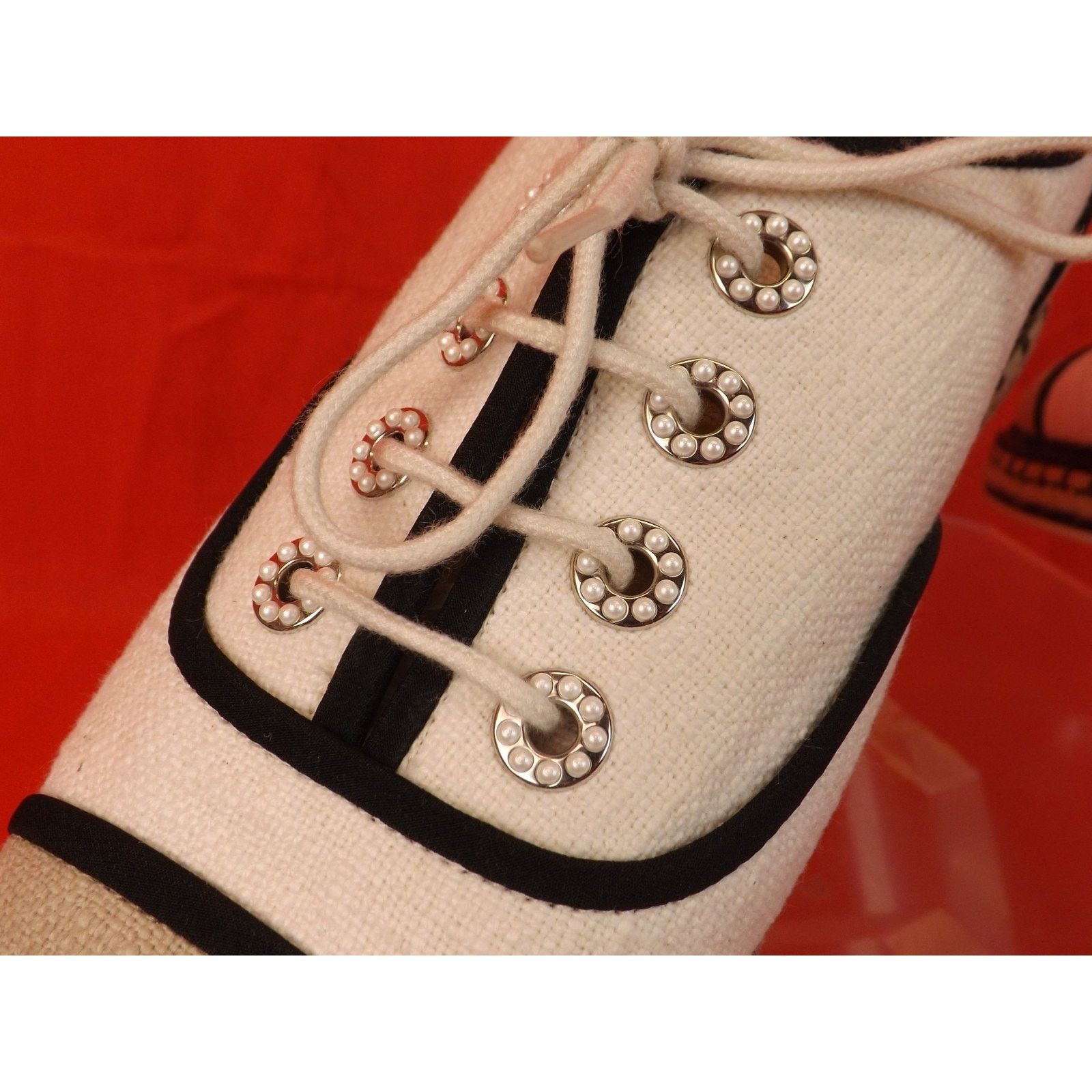 Chanel CHANEL BEIGE CANVAS PEARLS CC ESPADRILLE FLAT OXFORDS 39.5 Size US 9.5 / IT 39.5 - 5 Thumbnail