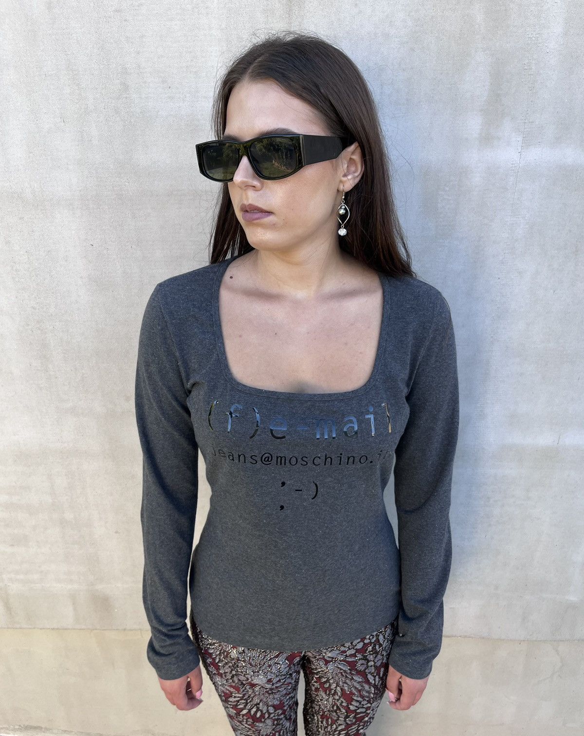 Moschino Moschino Jeans Women’s Slim Fit Long Sleeve Top Print USA 12 Size XL / US 12-14 / IT 48-50 - 1 Thumbnail