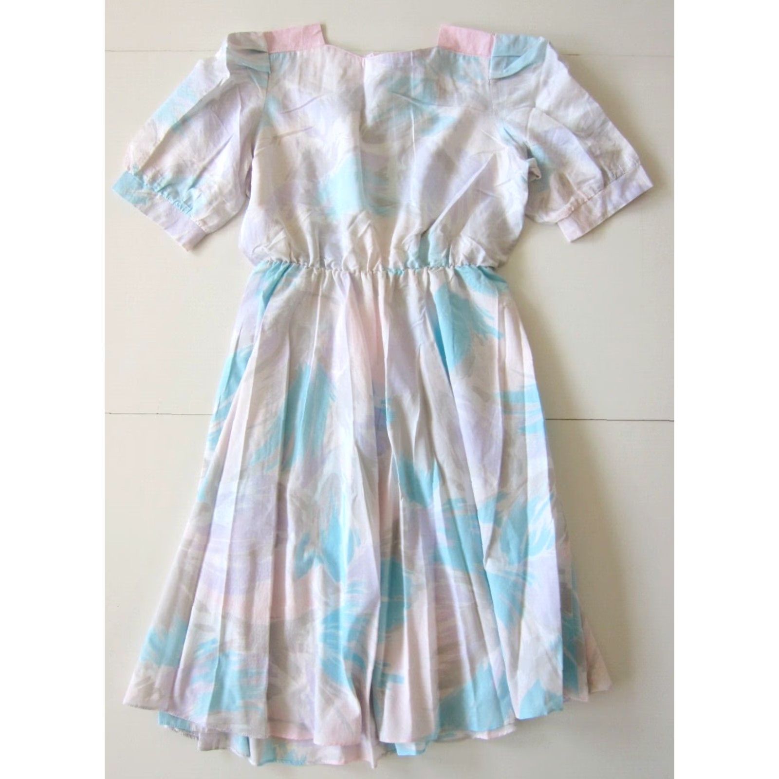 Pinko Vtg L.A. Gal Pink Blue Grey Purple Short Sleeve Sheath Empire House Dress Large Size 36" / US 14 / IT 50 - 2 Thumbnail