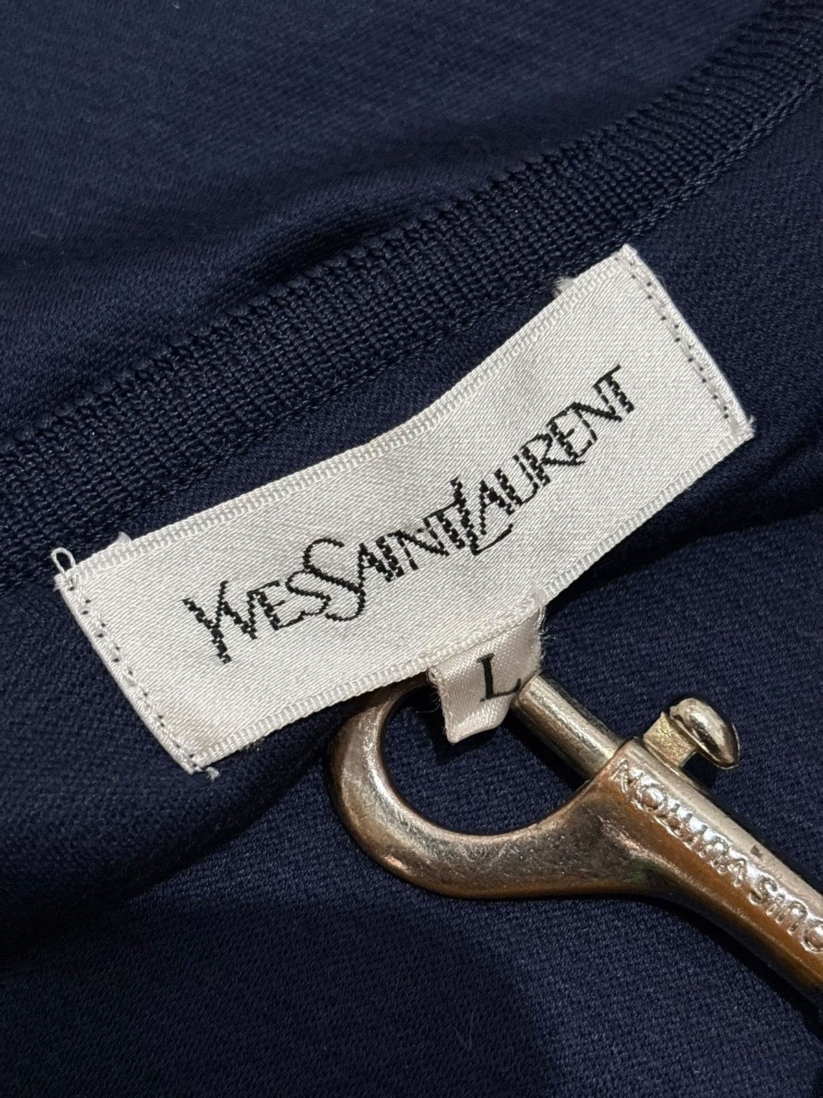 Yves Saint Laurent Yves Saint Laurent Dark Blue Gold Glitter Logo Pullover jpn Size L / US 10 / IT 46 - 12 Thumbnail