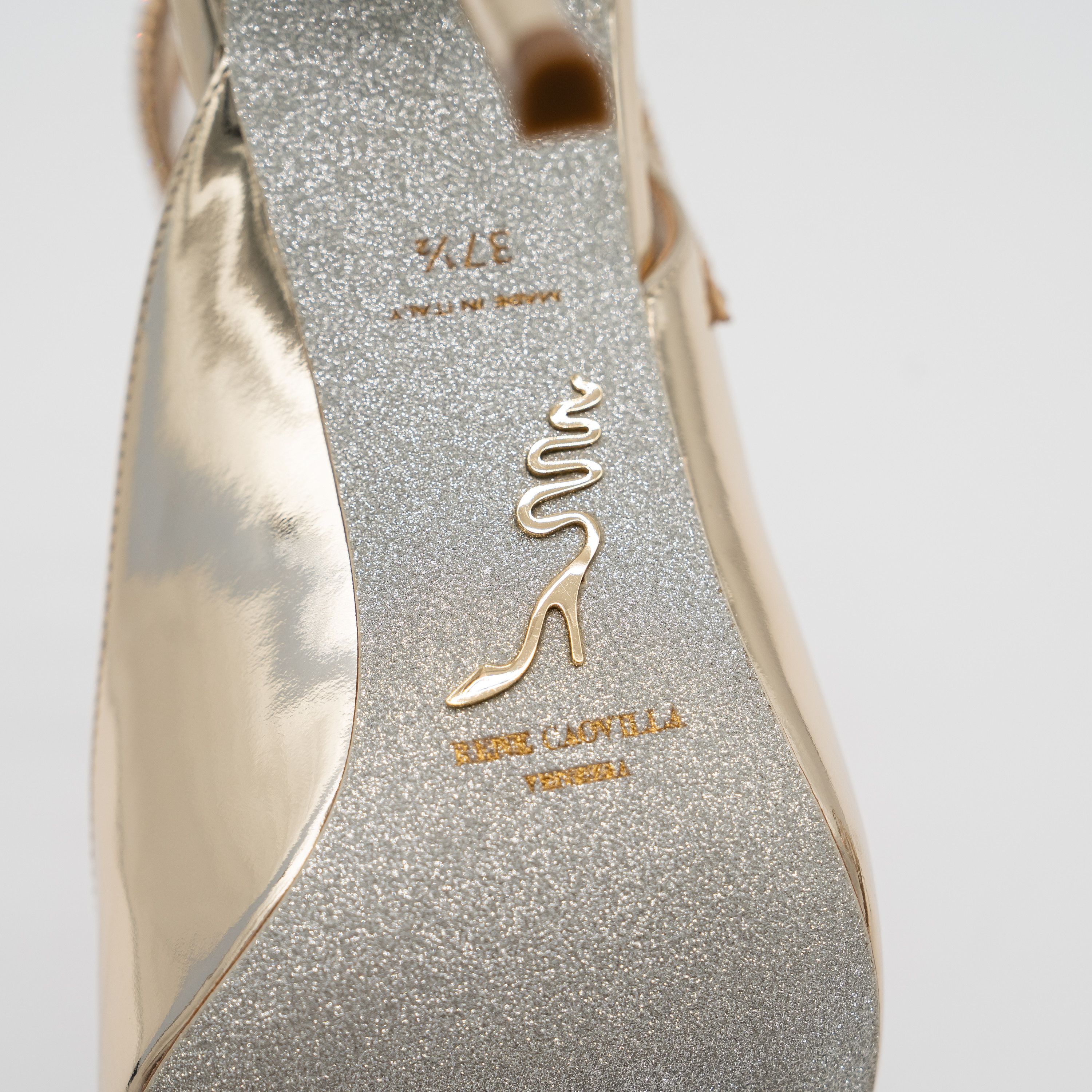 Rene Caovilla 37.5 Rene Caovilla Cleo Gold Sandals Heels 105 Leather Size US 7.5 / IT 37.5 - 7 Thumbnail