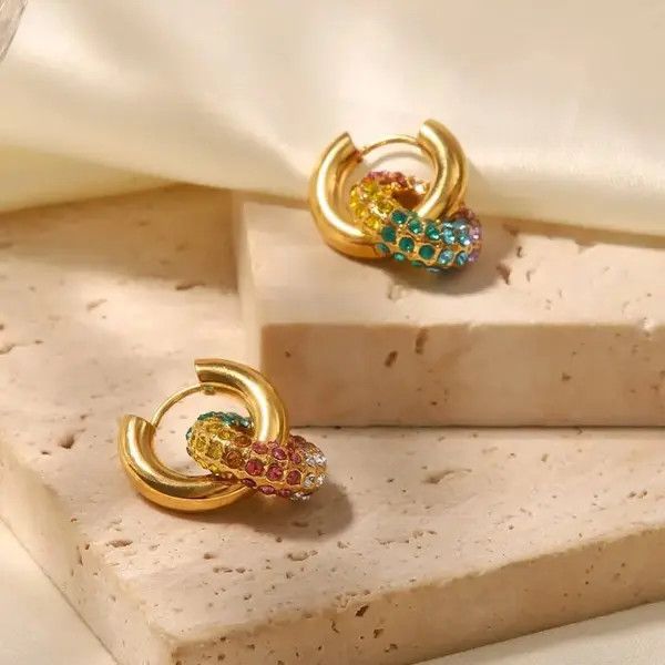 VIBE Colorful Donut Pendant Hoop Earring (1pairs） Size ONE SIZE - 3 Thumbnail