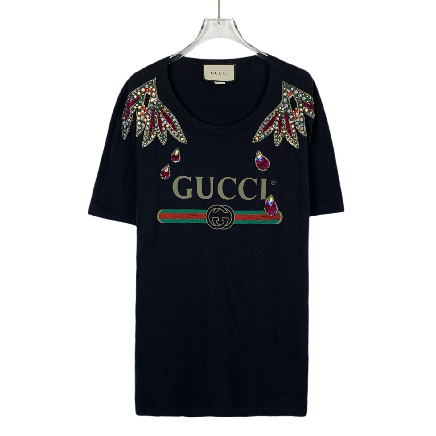 Gucci Gucci Black Logo Beaded Cotton Crewneck T-Shirt (Size M) Size US M / EU 48-50 / 2 - 1 Thumbnail