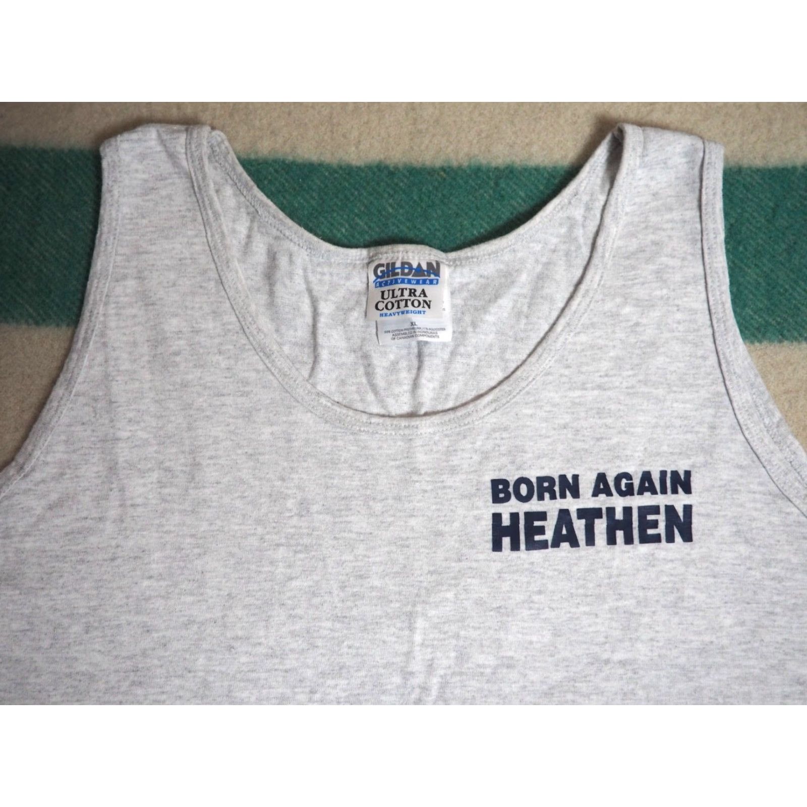 Gildan VINTAGE Gildan T-Shirt Shirt XL Gray Tank Top Funny Heathen Joke Graphic Print Size US XL / EU 56 / 4 - 5 Thumbnail