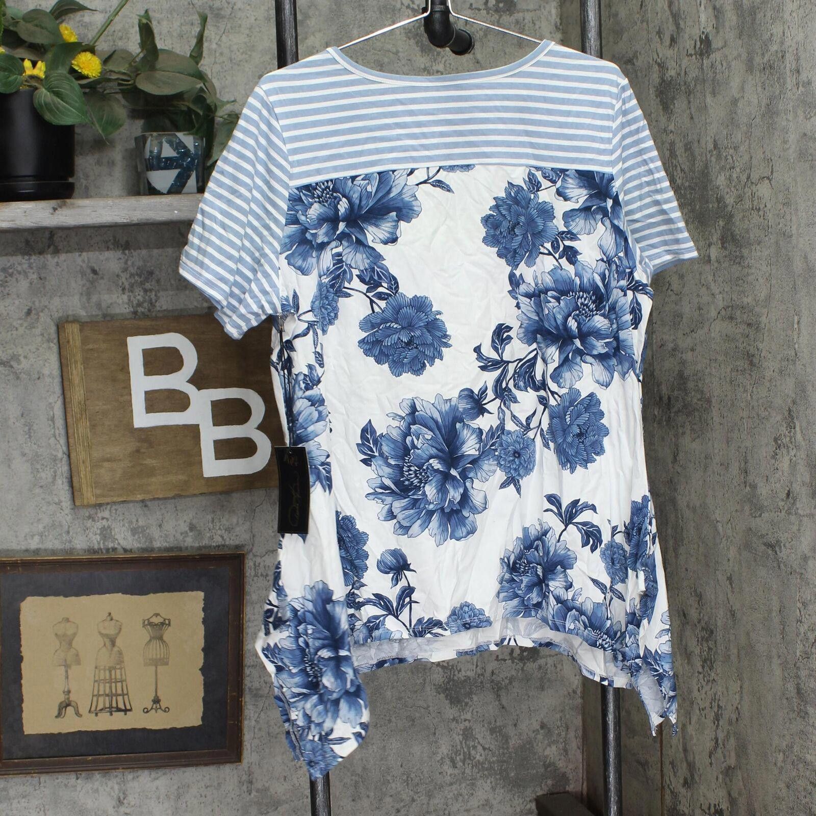 Designer DG2 by Diane Gilman A-Line Tunic Shirt Top Blue Multi 1X Size XL / US 12-14 / IT 48-50 - 2 Thumbnail