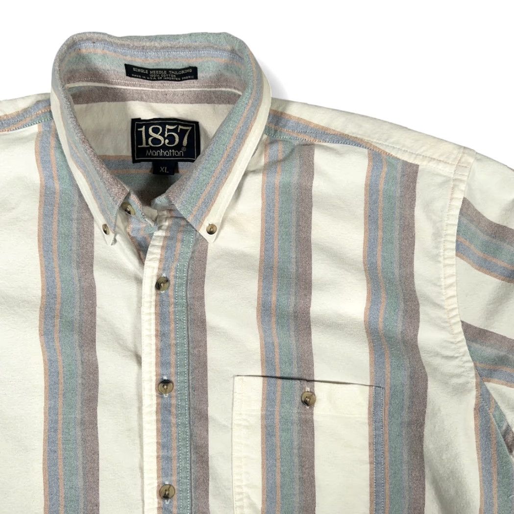 Vintage VINTAGE Manhattan Shirt Adult XL White Striped Flannel 1857 USA 90s Size US XL / EU 56 / 4 - 2 Thumbnail