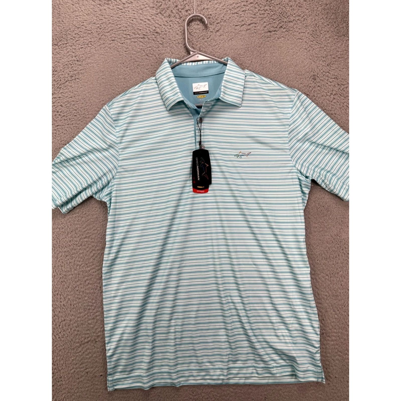 Vintage Greg Norman Shirt Mens Medium Play Dry Blue Balance Stripe Polo Short Sleeve Golf Rugby NEW Size US M / EU 48-50 / 2 - 3 Thumbnail