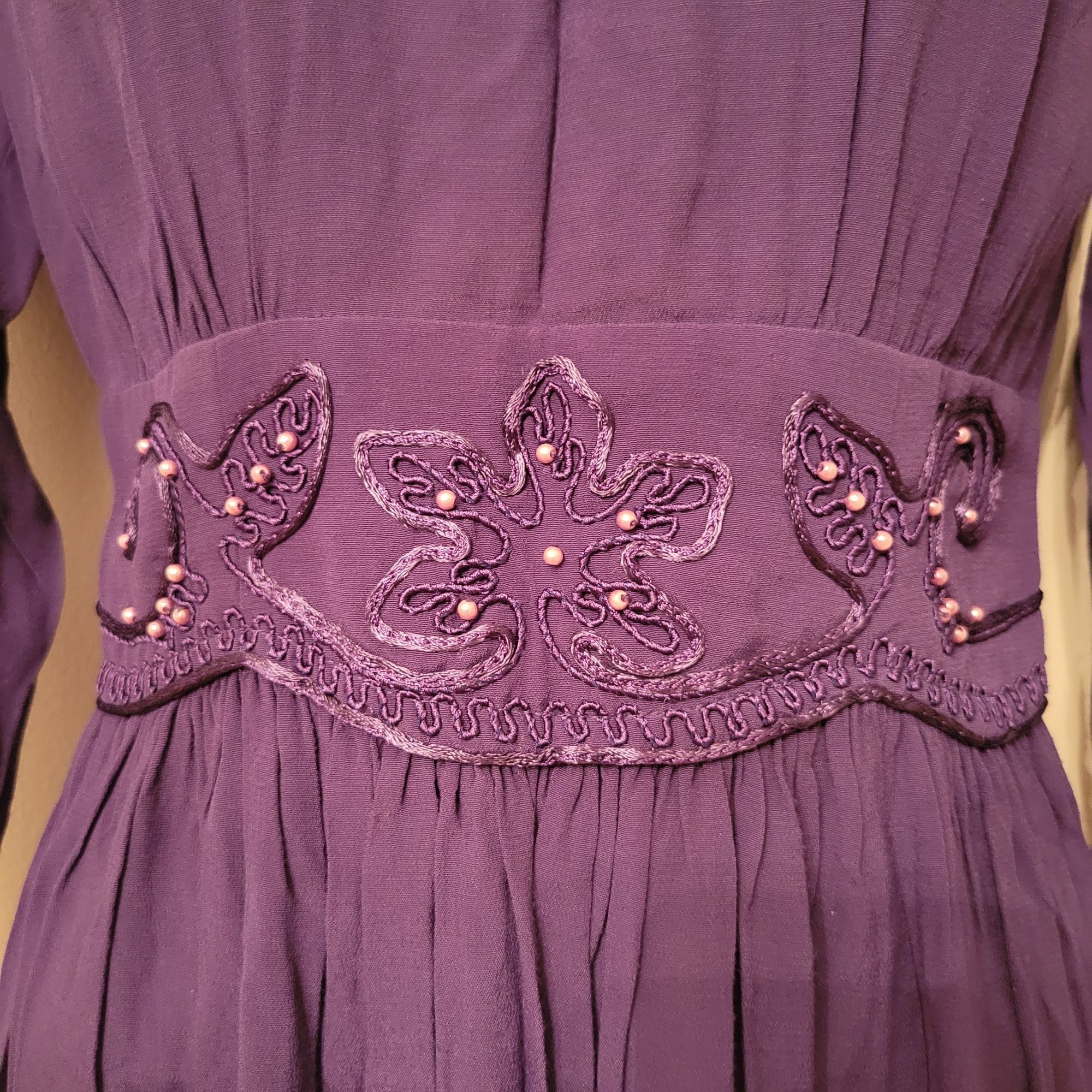 Vintage Vintage Karin Stevens 4 Purple Long Sleeve Pleated Midi Dres Size S / US 4 / IT 40 - 4 Thumbnail