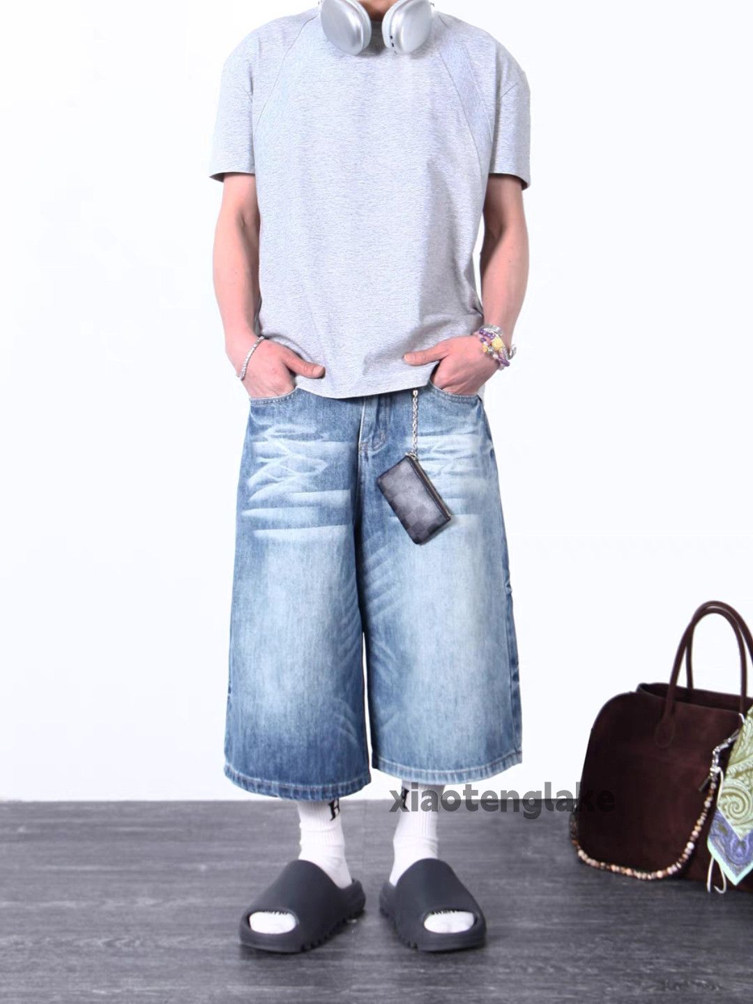 Designer Unisex washed faded loose baggy skate hiphop shorts Size US 32 / EU 48 - 3 Thumbnail