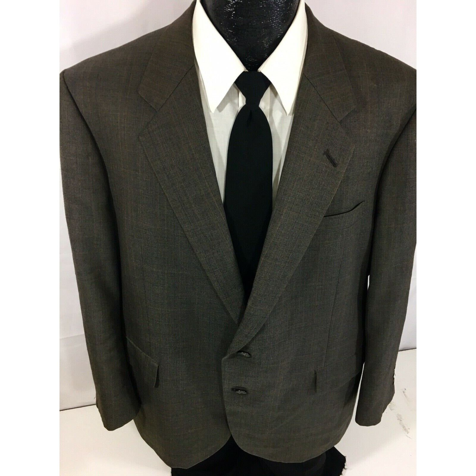 Other 60’s BESPOKE Sport Coat Brown Overcheck Jacket Wool Blazer Size 48R - 2 Thumbnail