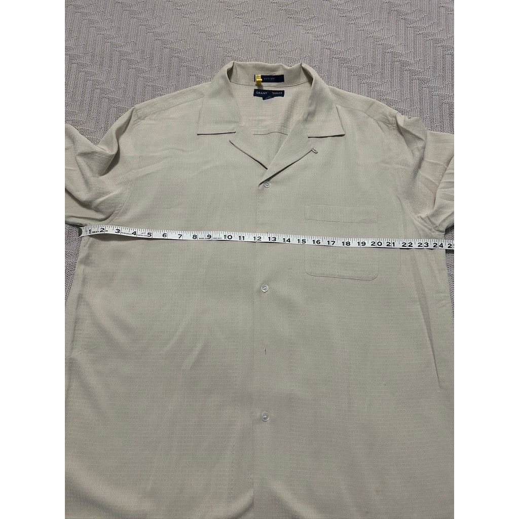 Grant Thomas Grant Thomas cream textured silk short sleeve button down Size US L / EU 52-54 / 3 - 6 Thumbnail