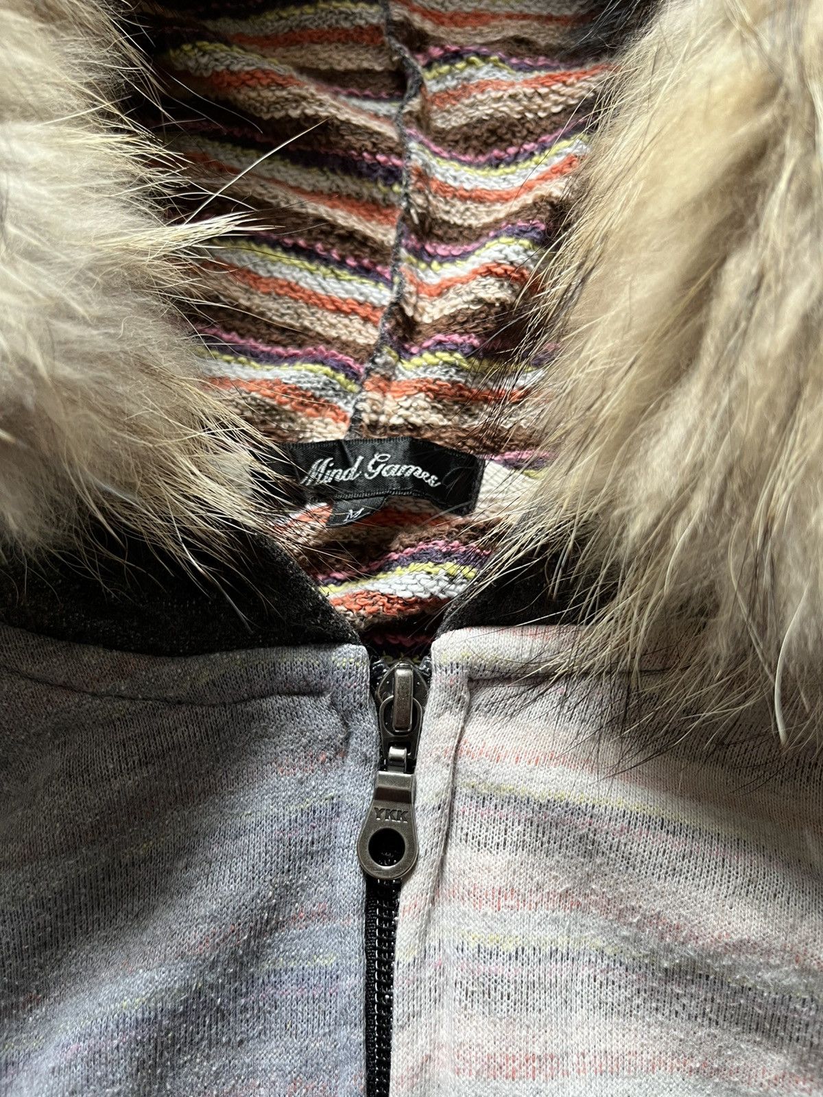 Le Grande Bleu (L.G.B.) Japanese mind games faux fur striped hoodie Size US M / EU 48-50 / 2 - 3 Thumbnail