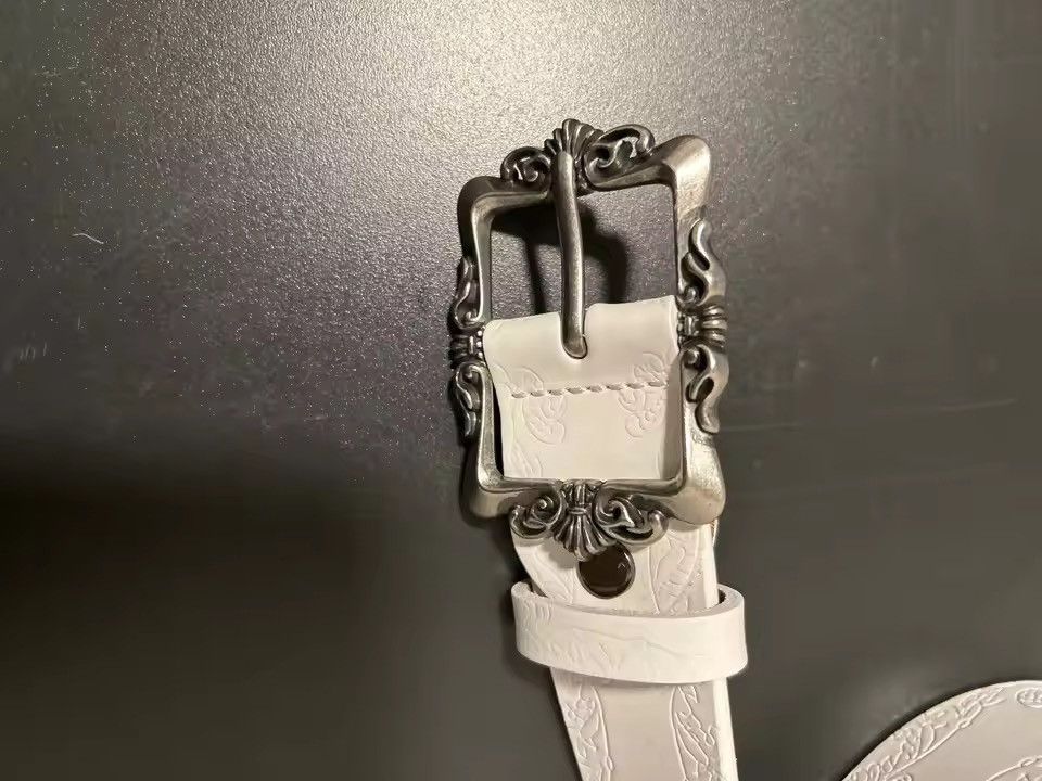 Japanese Brand Floral Embossed Leather Casual Belt 100 cm Size ONE SIZE - 3 Thumbnail