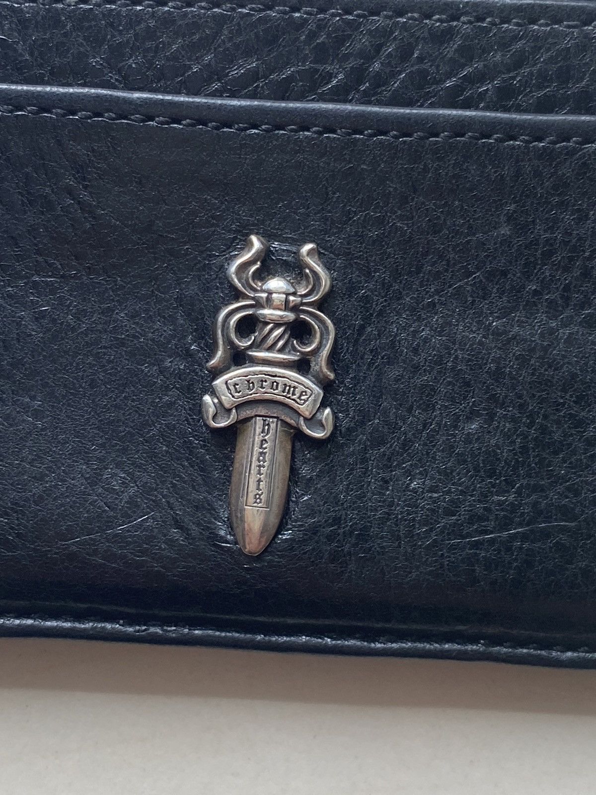 Chrome Hearts Chrome Hearts Silver Dagger Scroll Black Leather Card Holder Size ONE SIZE - 6 Thumbnail