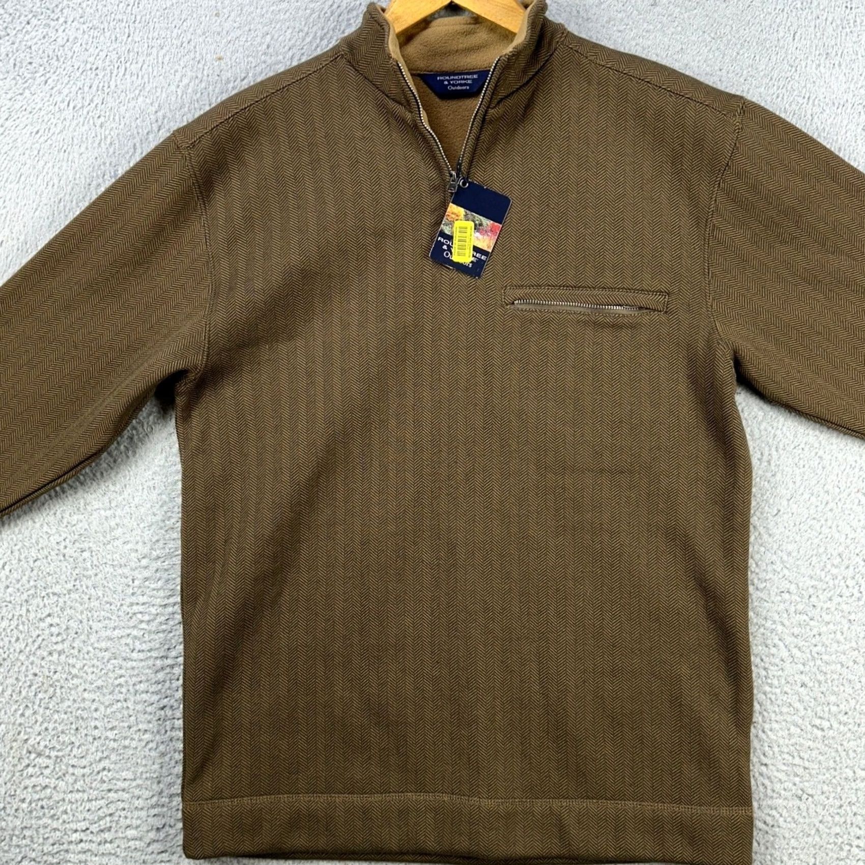 Roundtree & Yorke Roundtree Yorke Sweatshirt Fleece Mens Small Brown Herringbone Quarter Zip NEW Size US S / EU 44-46 / 1 - 3 Thumbnail