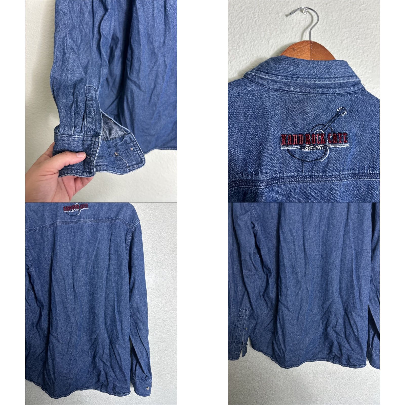 Hard Rock Cafe VINTAGE Hard Rock Denim Button-Down Shirt Long Sleeve M Blue Men Shirt Size US M / EU 48-50 / 2 - 9 Thumbnail